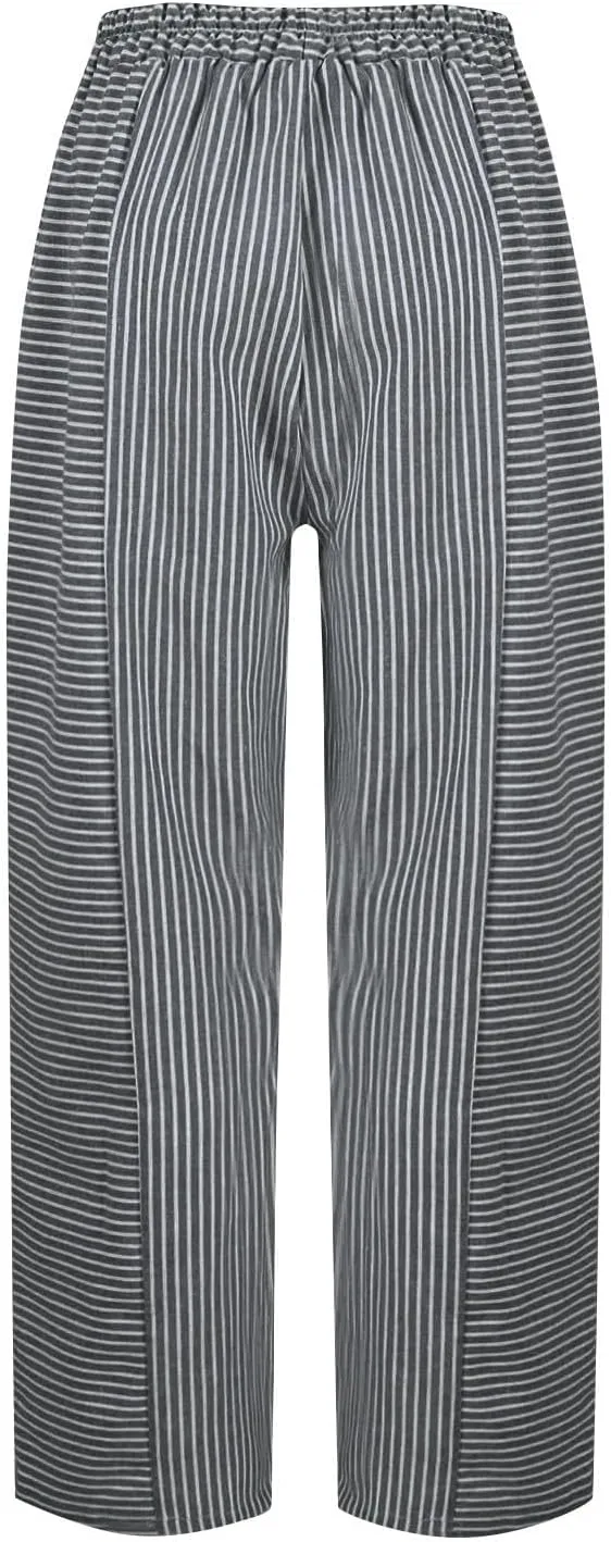 Striped Casual Pants for Women High Waisted Pants Straight Leg Travel Pants Comfy Beach Pants Trousers with Pockets
