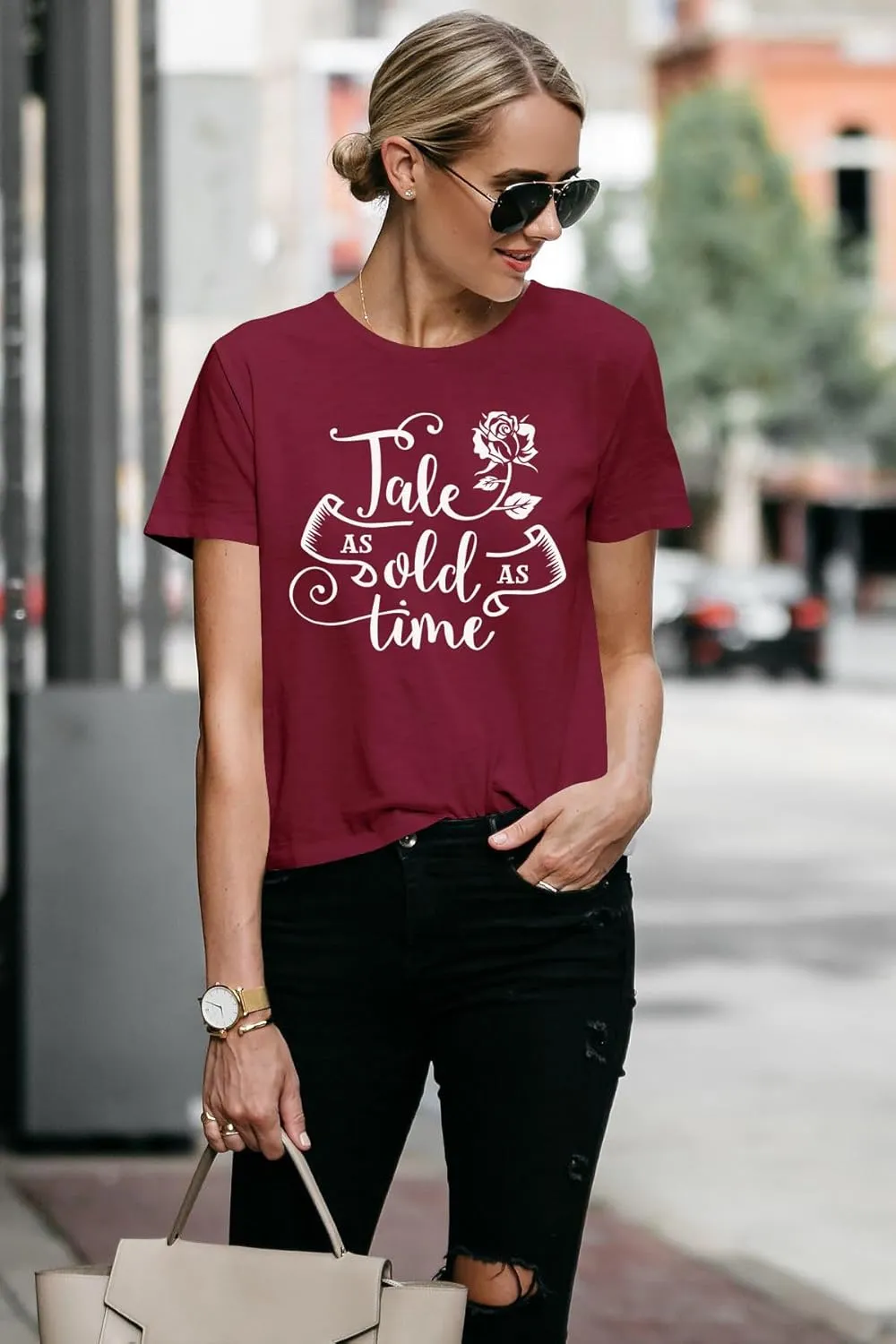 STYLEIE Women Tale As Old As Time Tee Tops Letter Print Graphic Tees Vintage Tanks Tops