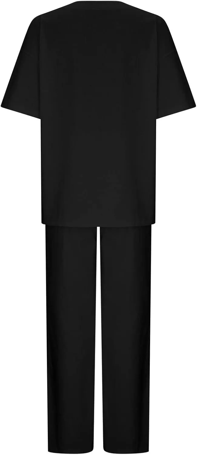 Summer Outfits for Women 2 Piece Cotton Linen Set Boyfriend Oversized T Shirts Straight Leg Pant Plus Size Tracksuit