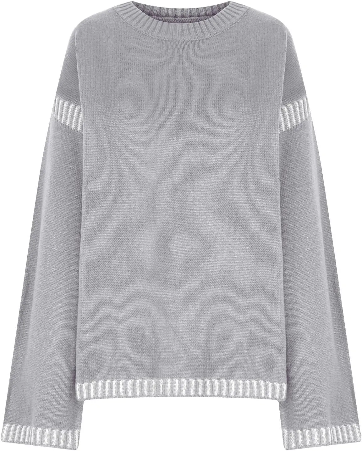 Sweaters for Women Trendy Casual Long Sleeve Crew Neck Loose Patchwork Knitted Pullover Sweaters 2024 Fall Clothes