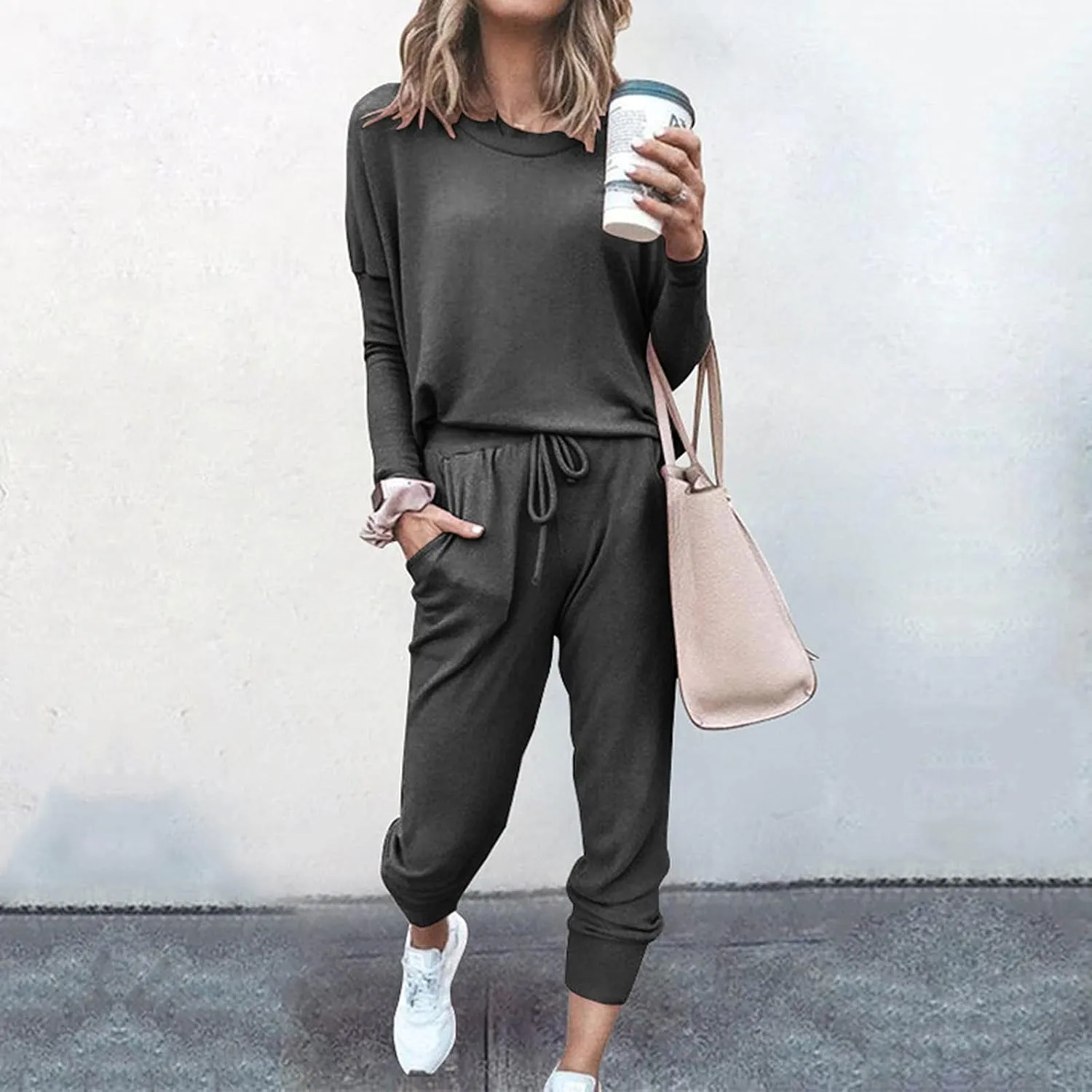 Sweatsuits Women 2 Piece Outfit Crewneck Long Sleeve Track Suits Workout Drawstring Jogger Sets 2024 Fall Lounge Sets