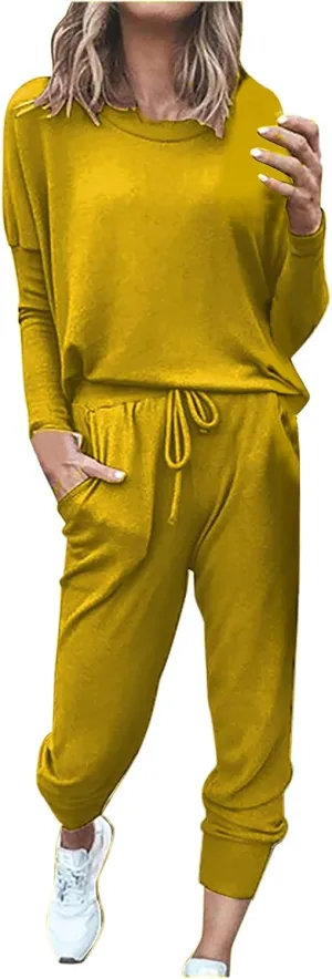 Sweatsuits Women 2 Piece Outfit Crewneck Long Sleeve Track Suits Workout Drawstring Jogger Sets 2024 Fall Lounge Sets