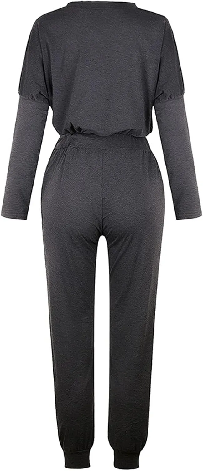 Sweatsuits Women 2 Piece Outfit Crewneck Long Sleeve Track Suits Workout Drawstring Jogger Sets 2024 Fall Lounge Sets