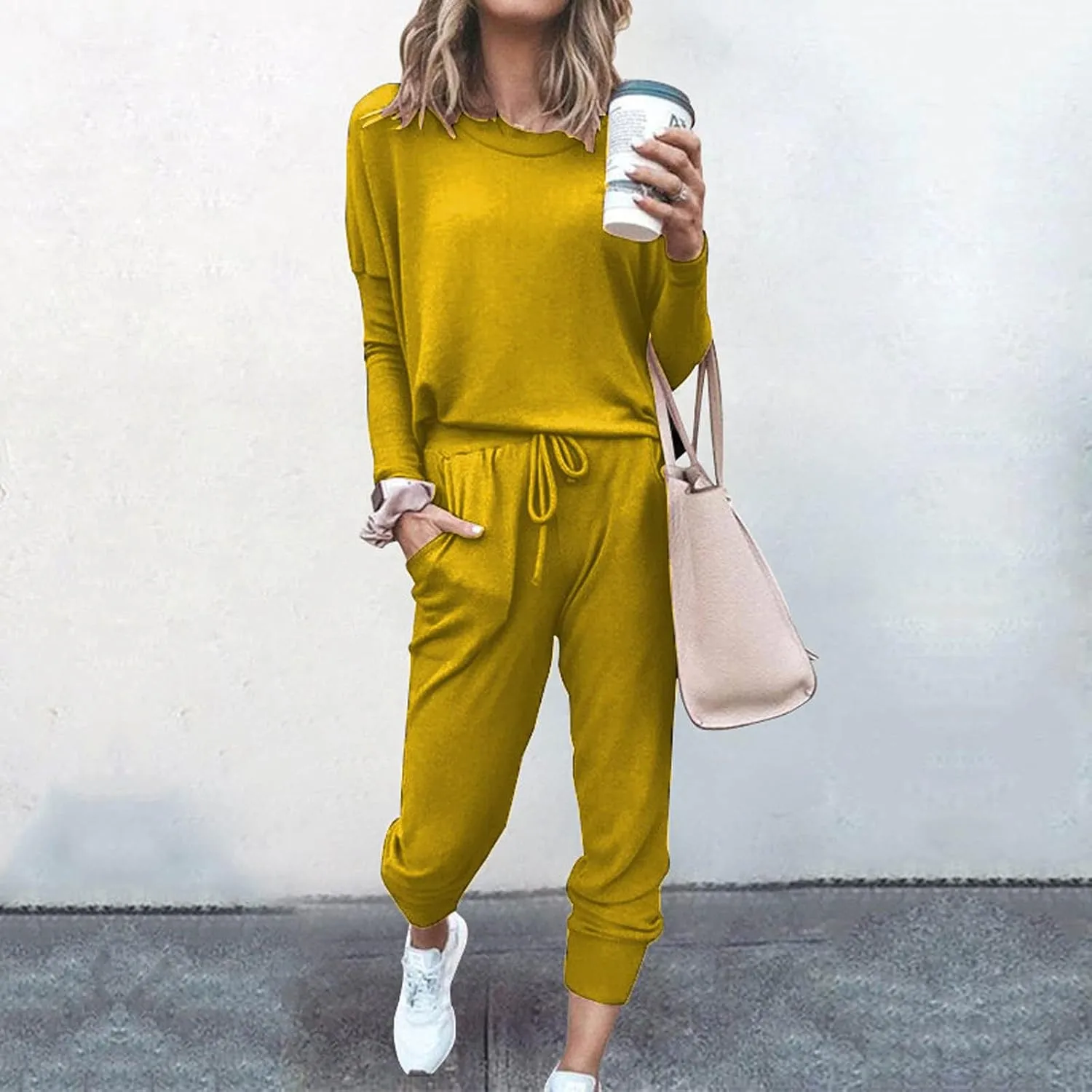 Sweatsuits Women 2 Piece Outfit Crewneck Long Sleeve Track Suits Workout Drawstring Jogger Sets 2024 Fall Lounge Sets