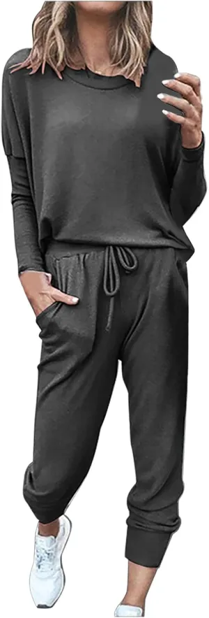 Sweatsuits Women 2 Piece Outfit Crewneck Long Sleeve Track Suits Workout Drawstring Jogger Sets 2024 Fall Lounge Sets