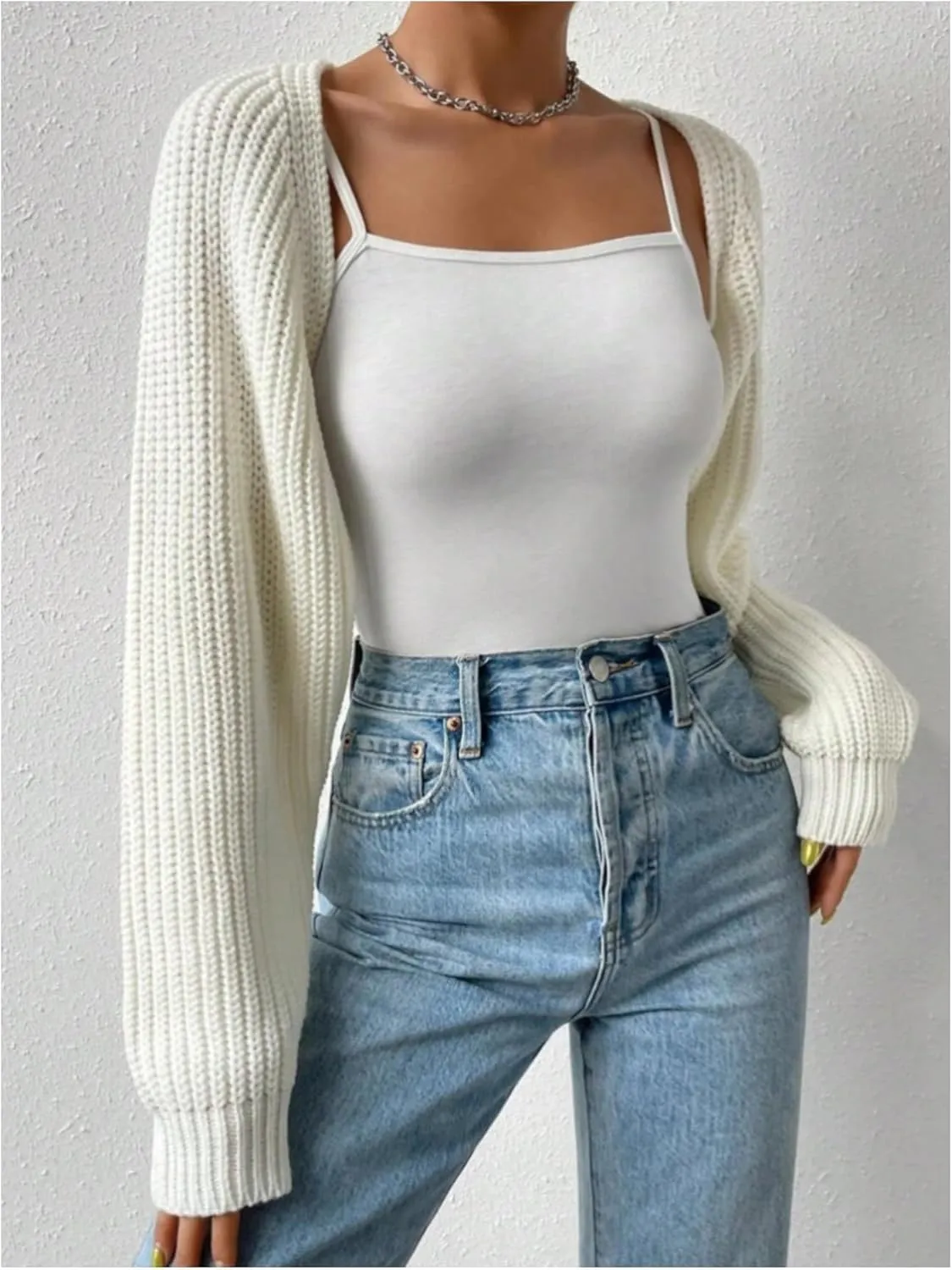 SweatyRocks Women's Cropped Open Front Cardigan Sweaters Long Sleeve Cable Knit Shrug