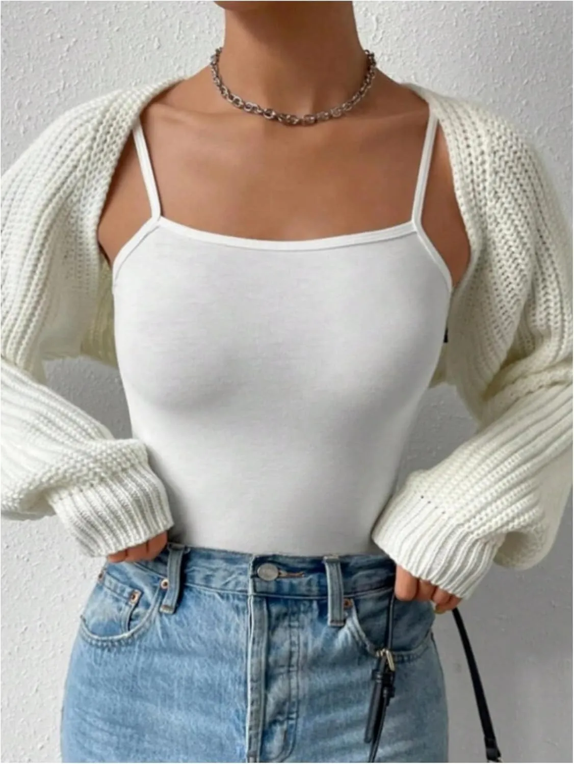 SweatyRocks Women's Cropped Open Front Cardigan Sweaters Long Sleeve Cable Knit Shrug