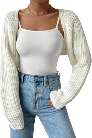 SweatyRocks Women's Cropped Open Front Cardigan Sweaters Long Sleeve Cable Knit Shrug