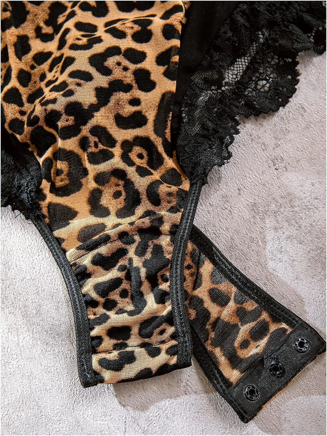 SweatyRocks Women's Leopard Print Bodysuit Cut Out Lace Teddy Lingerie with Snap Crotch