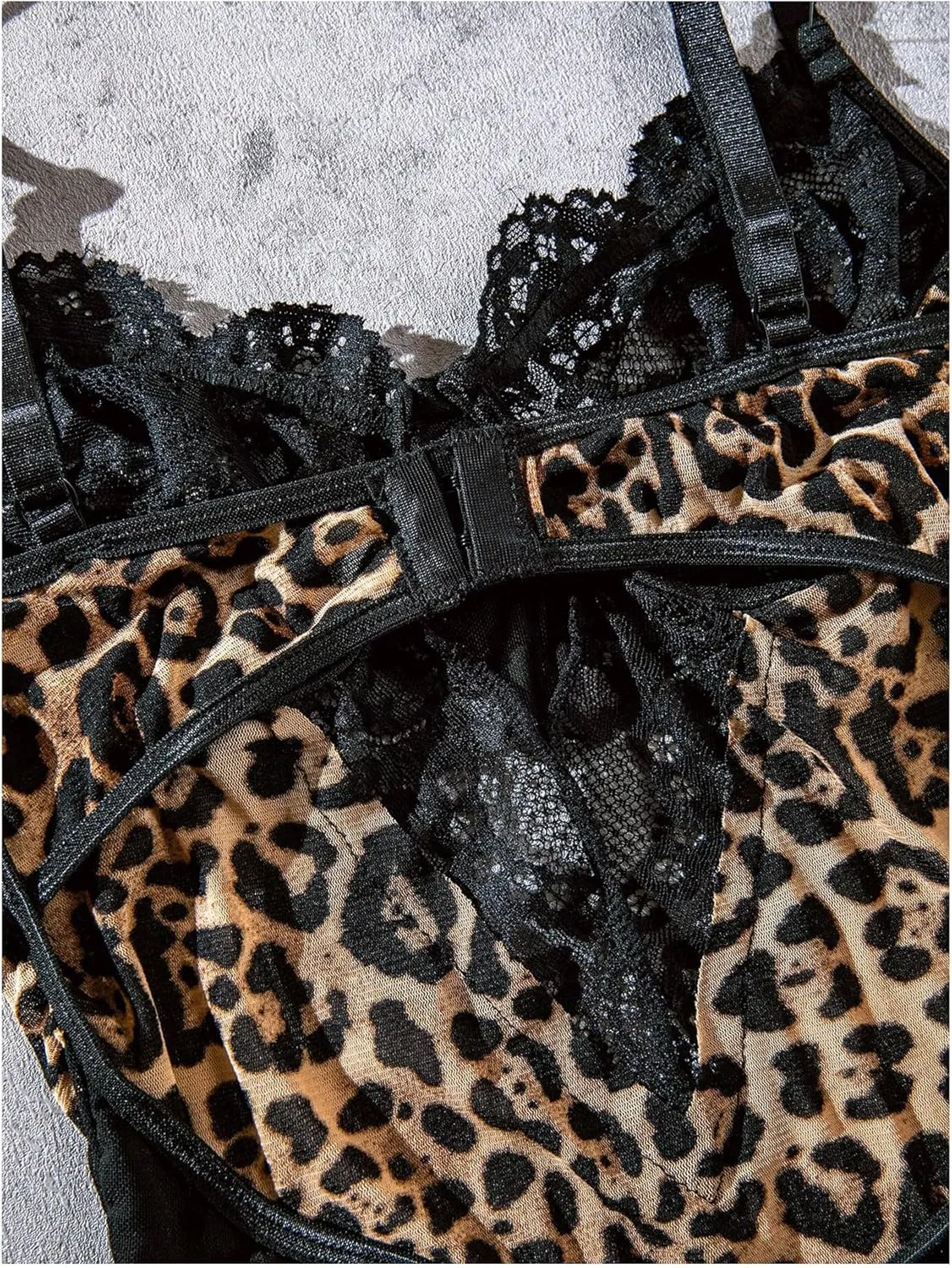SweatyRocks Women's Leopard Print Bodysuit Cut Out Lace Teddy Lingerie with Snap Crotch