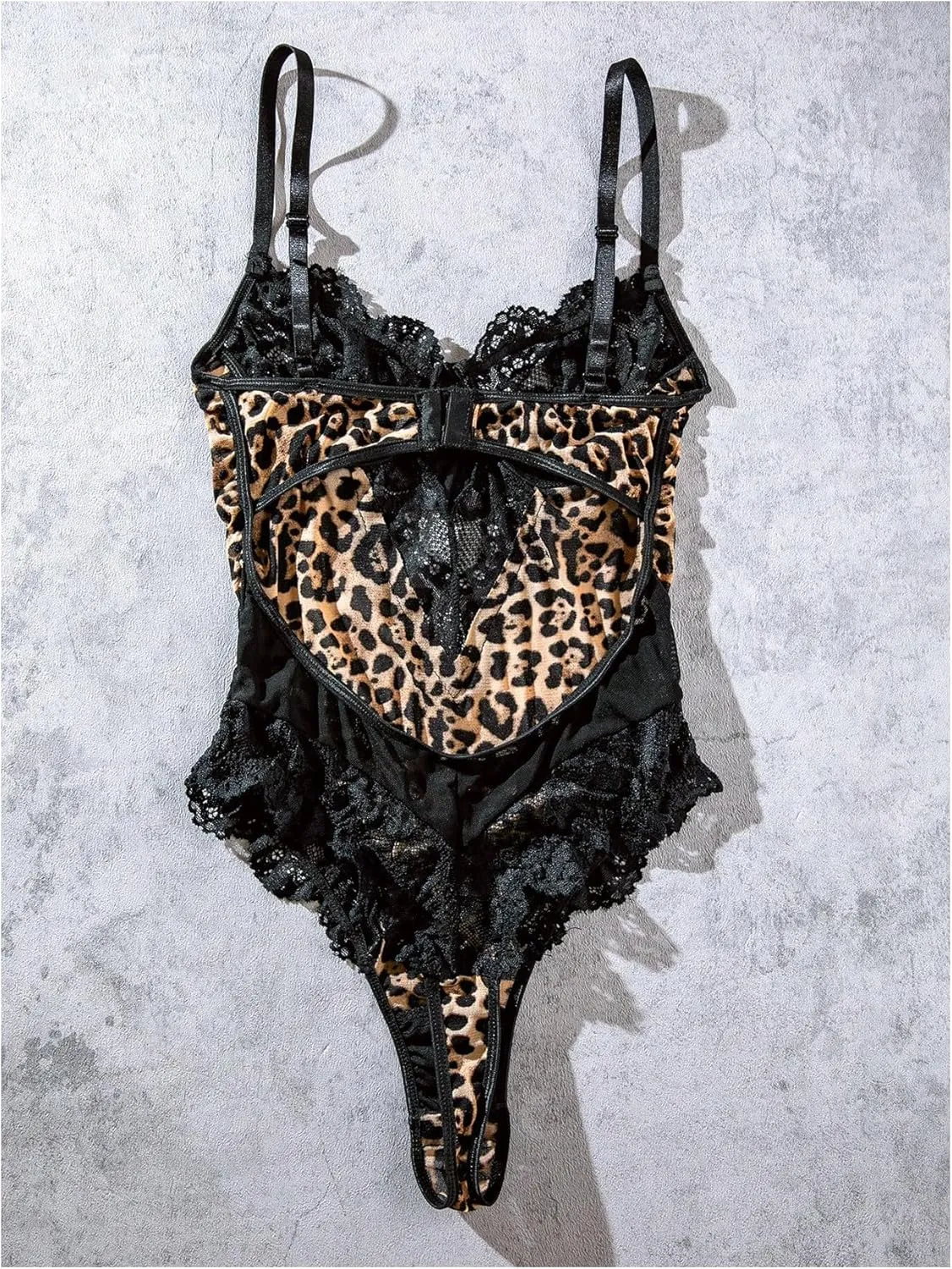 SweatyRocks Women's Leopard Print Bodysuit Cut Out Lace Teddy Lingerie with Snap Crotch