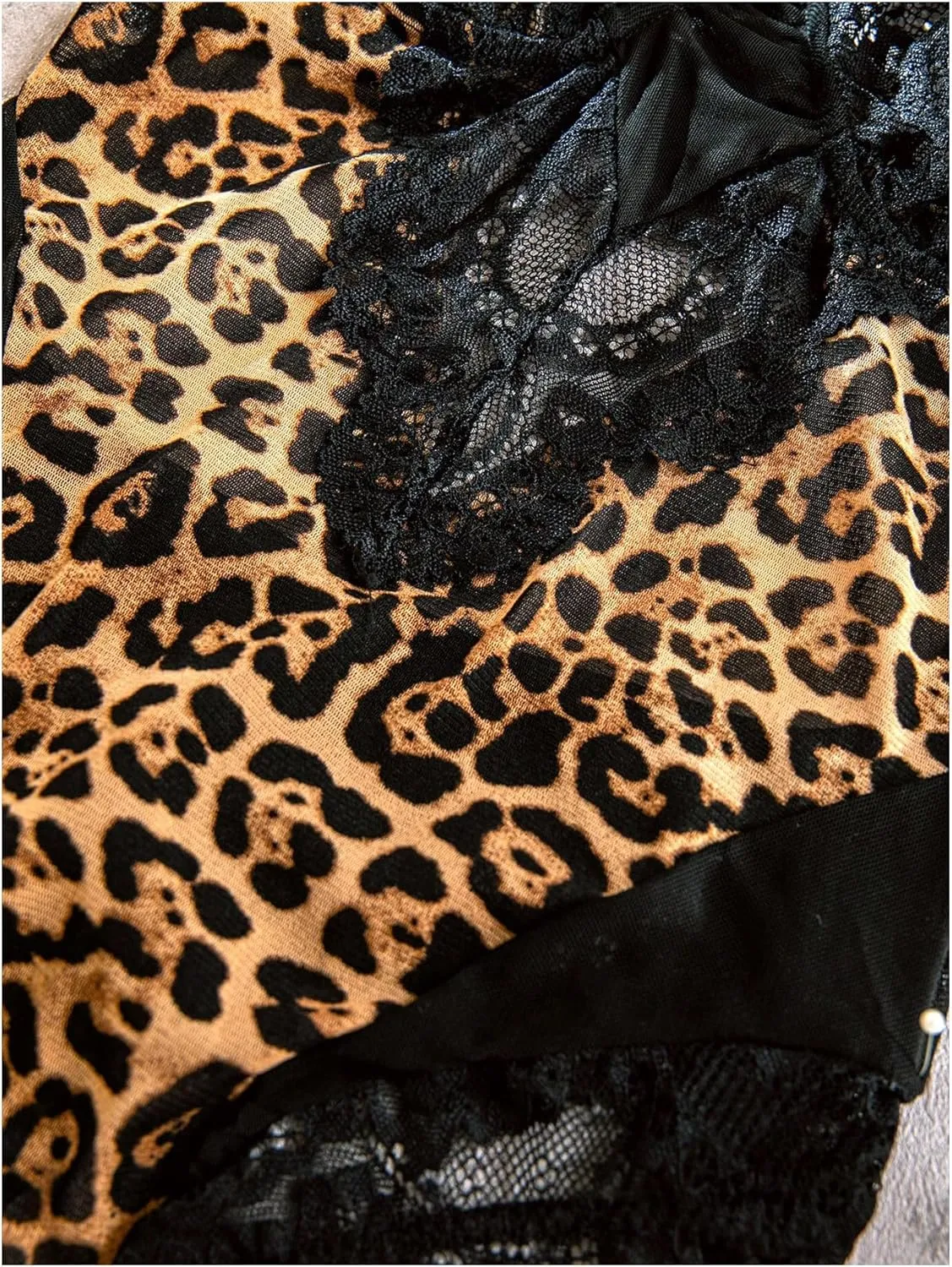 SweatyRocks Women's Leopard Print Bodysuit Cut Out Lace Teddy Lingerie with Snap Crotch