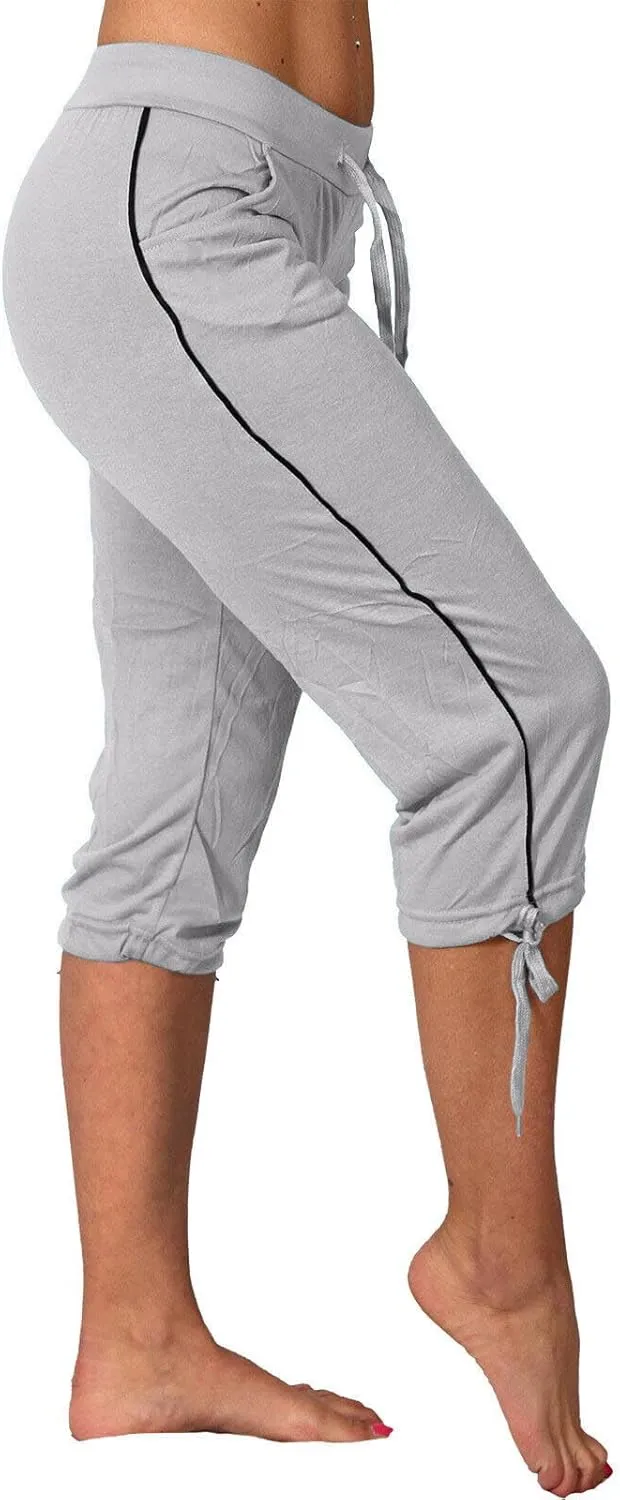 TANGNADE Women's Capri Joggers Athletic Casual Soft Sweatpants with Pockets Elastic Waist Drawstring Travel Bottoms Summer