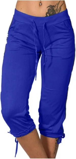 TANGNADE Women's Capri Joggers Athletic Casual Soft Sweatpants with Pockets Elastic Waist Drawstring Travel Bottoms Summer