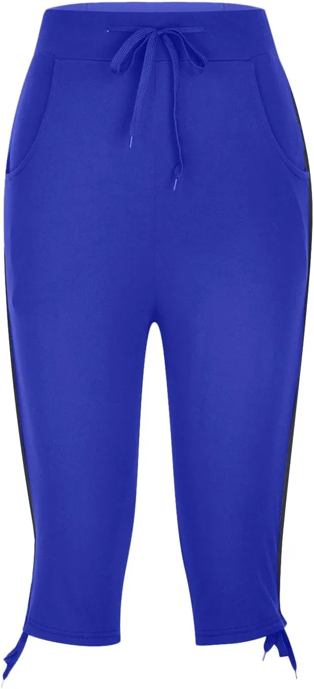 TANGNADE Women's Capri Joggers Athletic Casual Soft Sweatpants with Pockets Elastic Waist Drawstring Travel Bottoms Summer