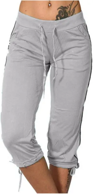 TANGNADE Women's Capri Joggers Athletic Casual Soft Sweatpants with Pockets Elastic Waist Drawstring Travel Bottoms Summer