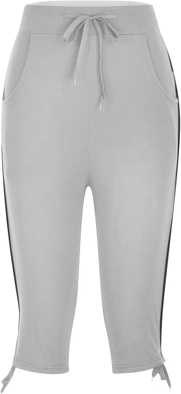 TANGNADE Women's Capri Joggers Athletic Casual Soft Sweatpants with Pockets Elastic Waist Drawstring Travel Bottoms Summer