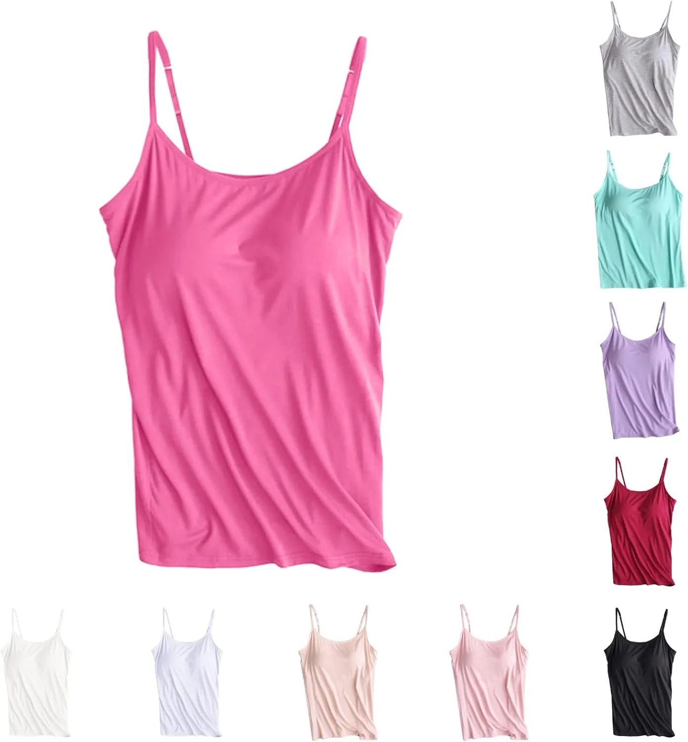 Tank Top for Women with Built-in Padded Bra Adjustable Wide Strap Camisole Cotton Undershirts Yoga Cami Shirts