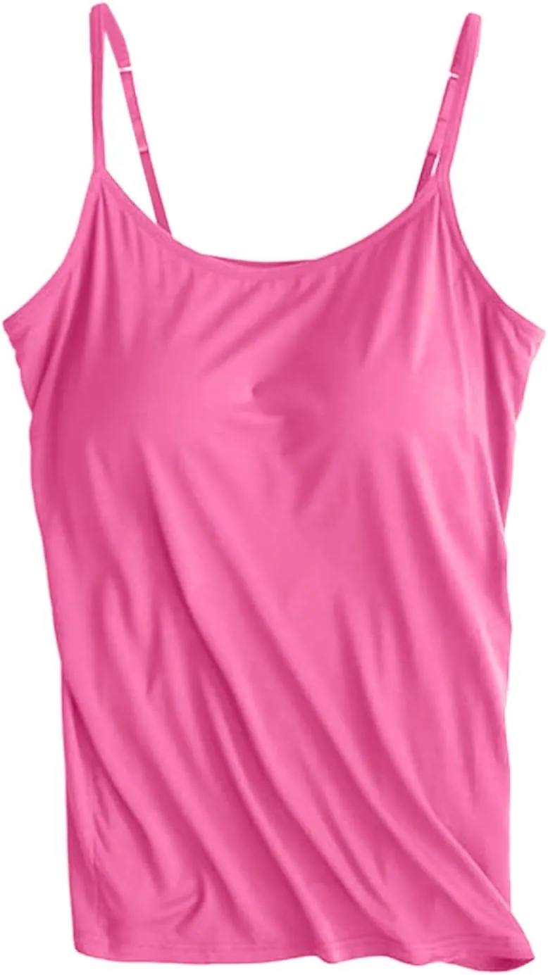 Tank Top for Women with Built-in Padded Bra Adjustable Wide Strap Camisole Cotton Undershirts Yoga Cami Shirts
