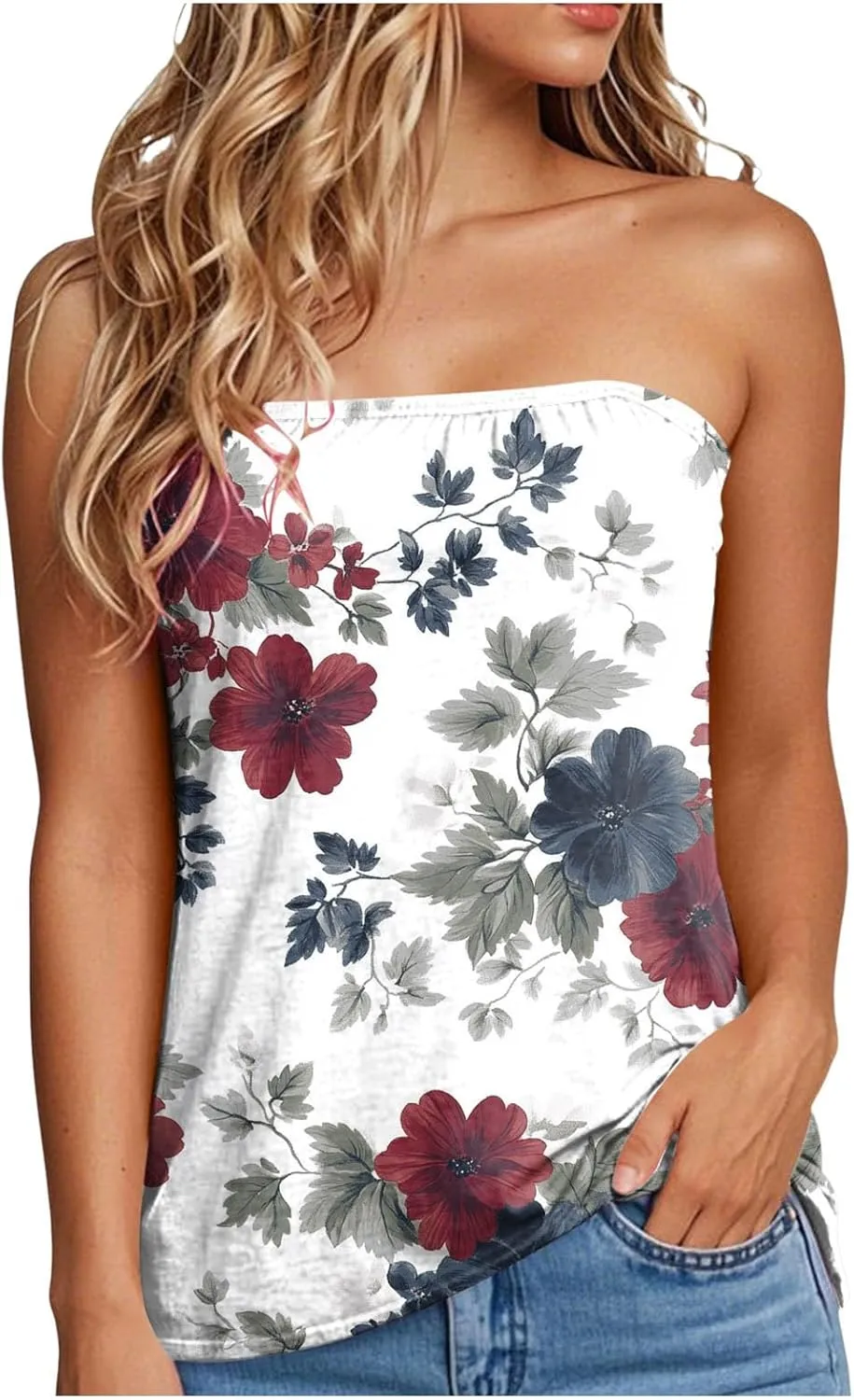 Tank Tops for Women 2025 Tube Tops Strapless Print Tanks Backless Sexy Casual Trendy Sleeveless Tshirts