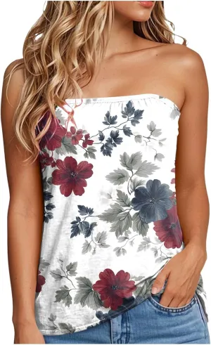 Tank Tops for Women 2025 Tube Tops Strapless Print Tanks Backless Sexy Casual Trendy Sleeveless Tshirts