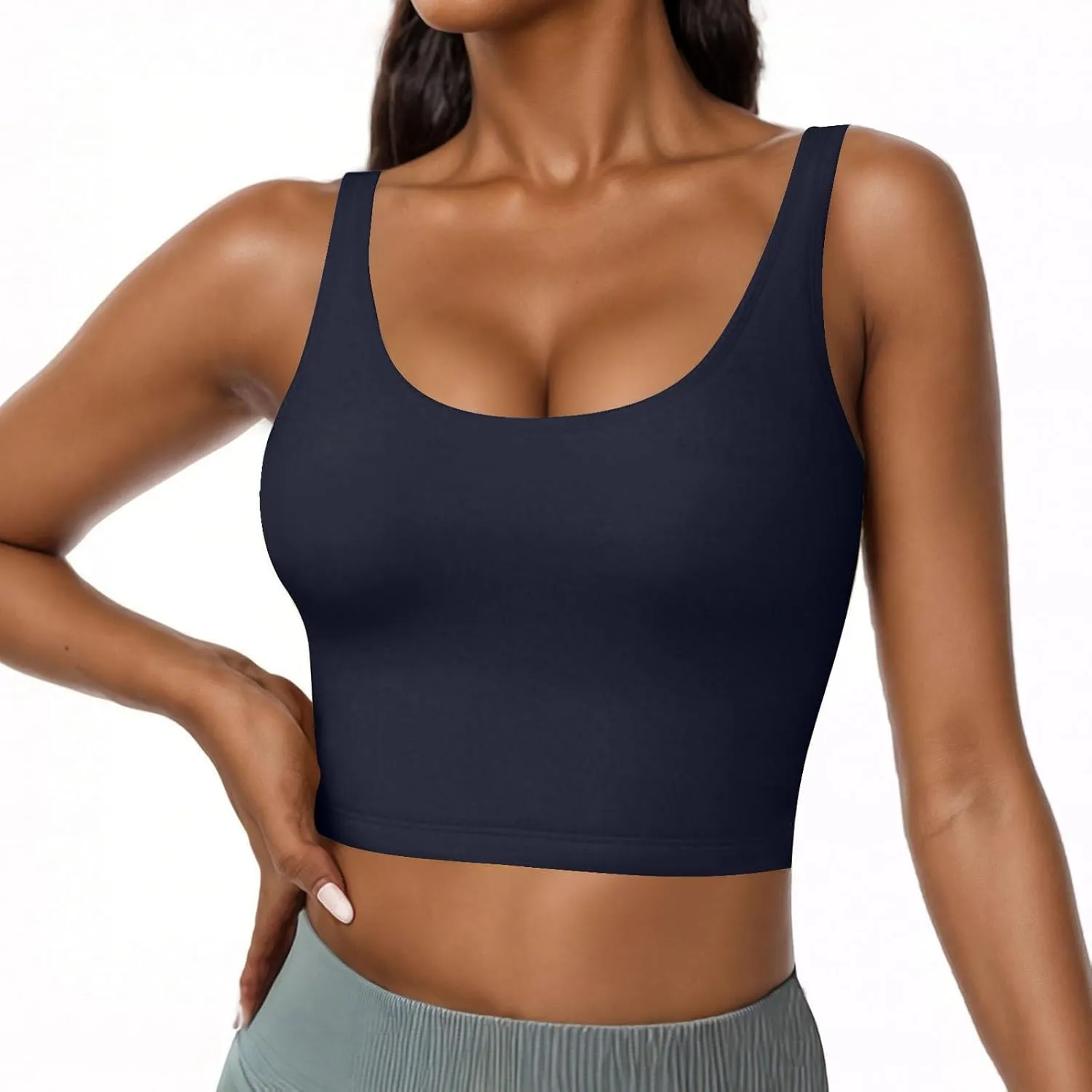Tank Tops for Women Built in Bra Summer U Neck Sleeveless T-Shirt Summer Lightweight Solid Color Going Out Gym Camis