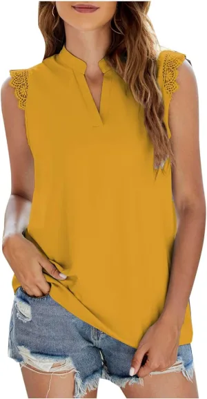 Tank Tops for Women Casual Summer Loose Fit Lace Trim Sleeveless Blouses Tops Flowy Cami Shirts