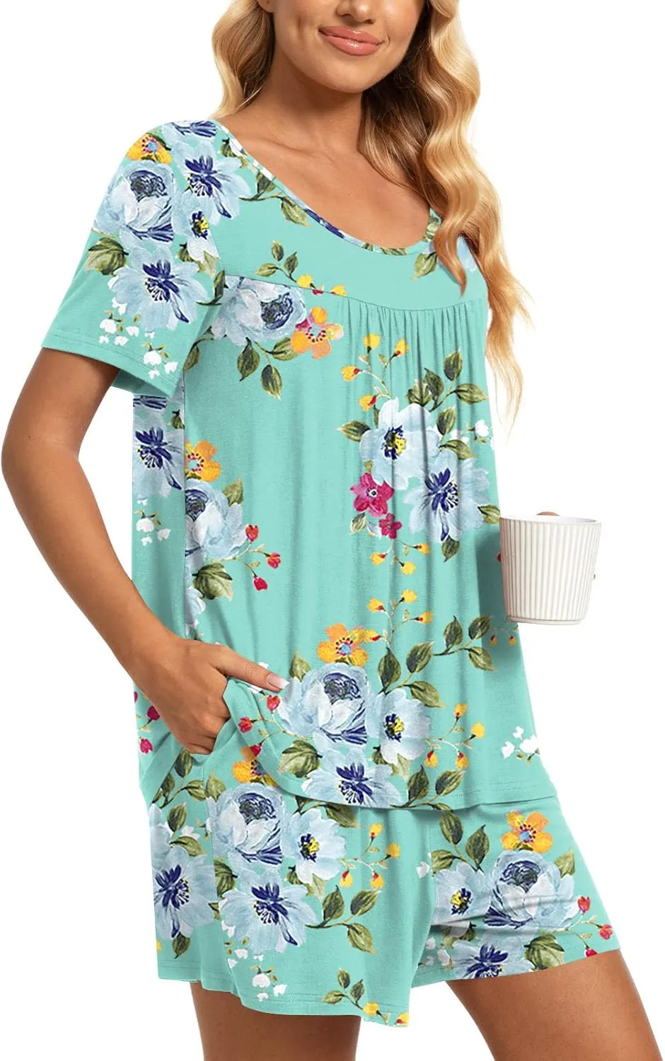 TAOHUADAO 2 Piece Women's Short Sleeve Pajama Sets, Lounge Sleepwear Ladies Pjs Sets with Pockets