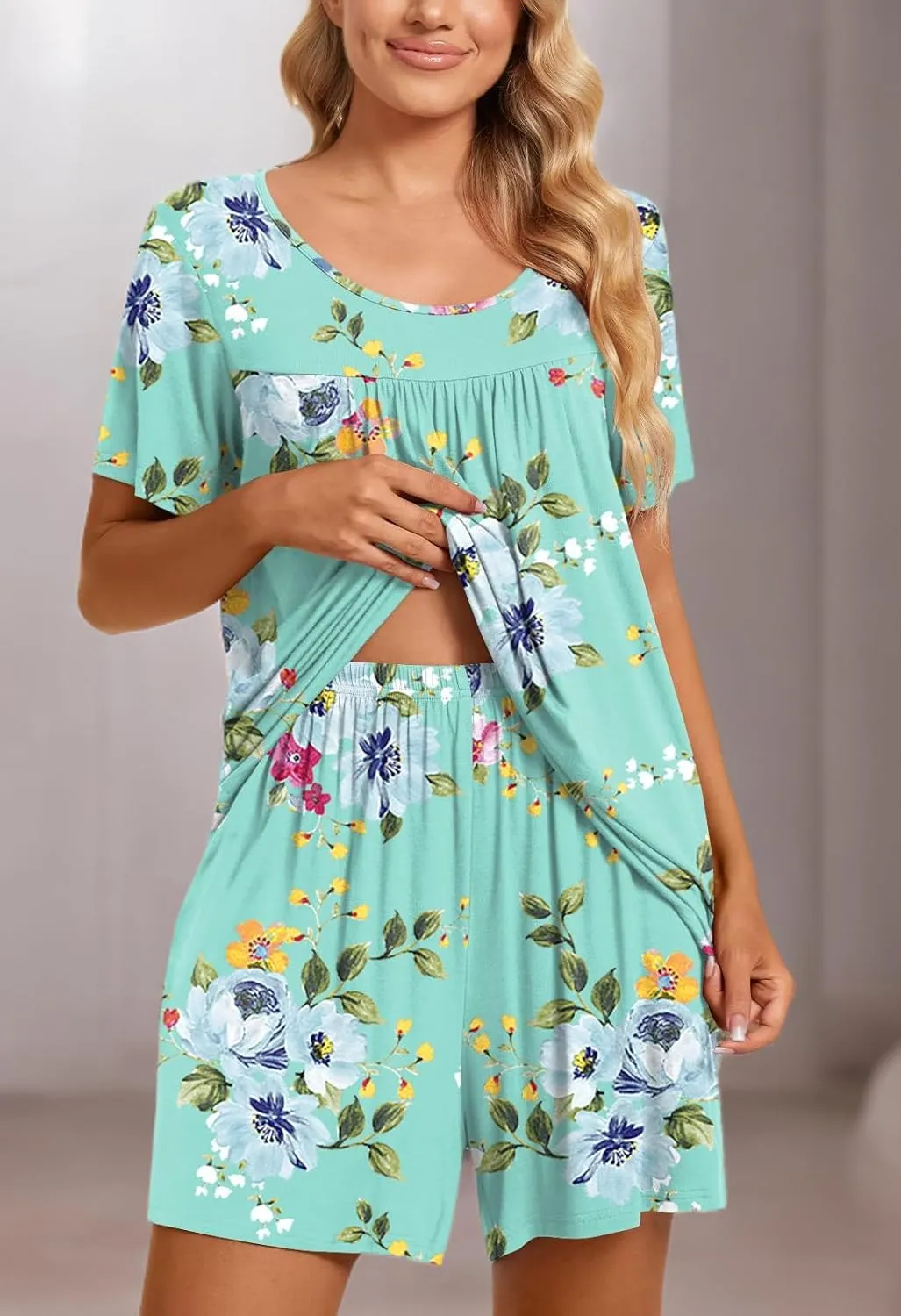 TAOHUADAO 2 Piece Women's Short Sleeve Pajama Sets, Lounge Sleepwear Ladies Pjs Sets with Pockets