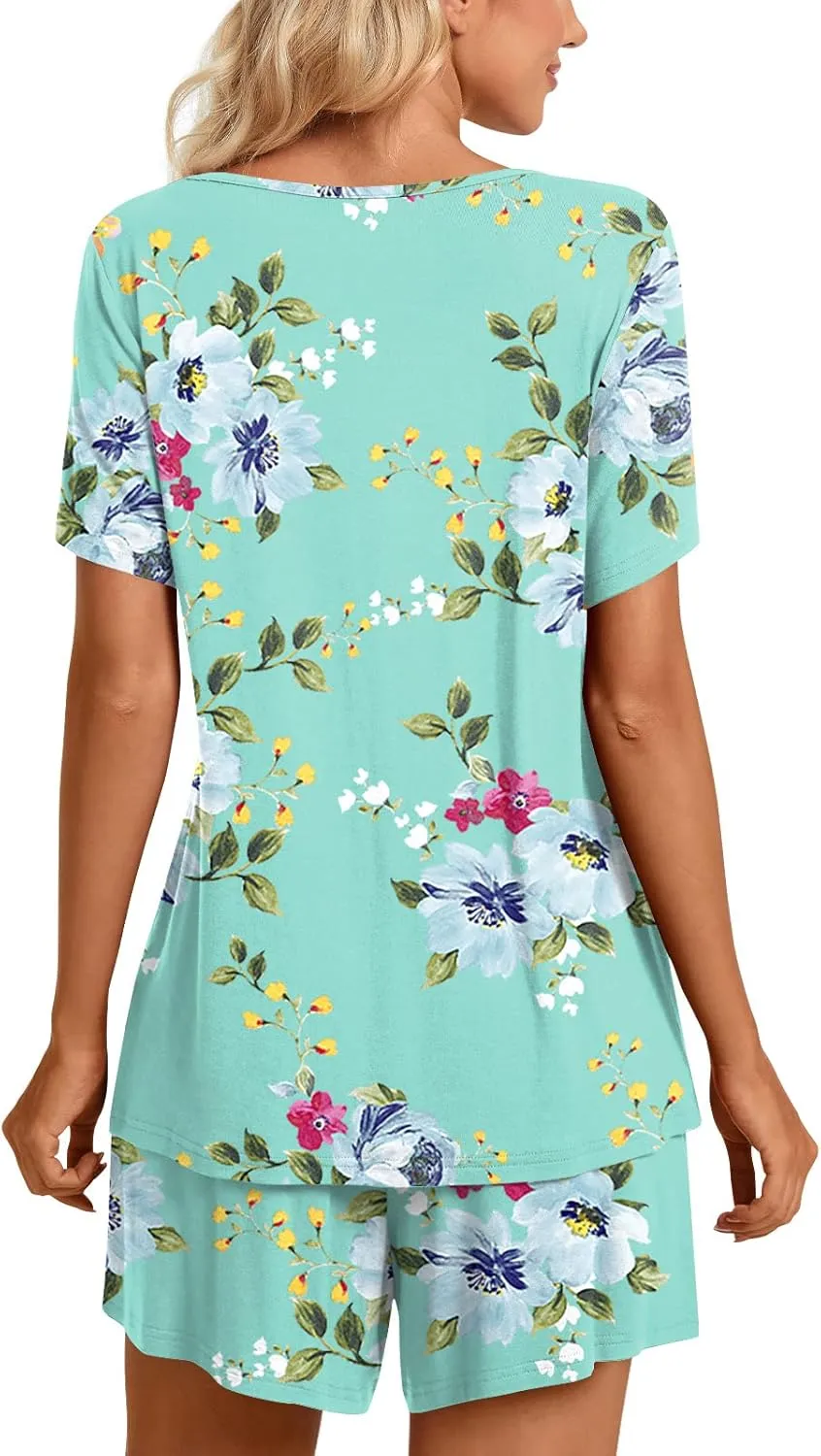 TAOHUADAO 2 Piece Women's Short Sleeve Pajama Sets, Lounge Sleepwear Ladies Pjs Sets with Pockets