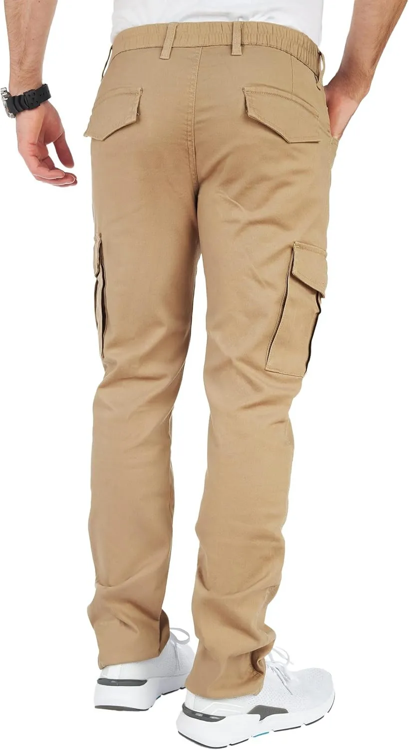 THWEI Mens Cargo Pants Casual Joggers Cotton Stretch Elastic Waist Work Pant