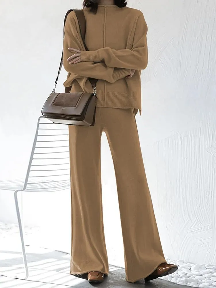 TOLENY Women's 2 Piece Lounge Sets Pullover Sweater and Wide Leg Pants Tracksuit Outfits