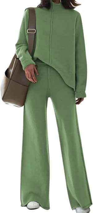 TOLENY Women's 2 Piece Lounge Sets Pullover Sweater and Wide Leg Pants Tracksuit Outfits