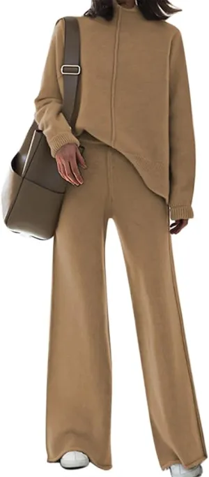 TOLENY Women's 2 Piece Lounge Sets Pullover Sweater and Wide Leg Pants Tracksuit Outfits