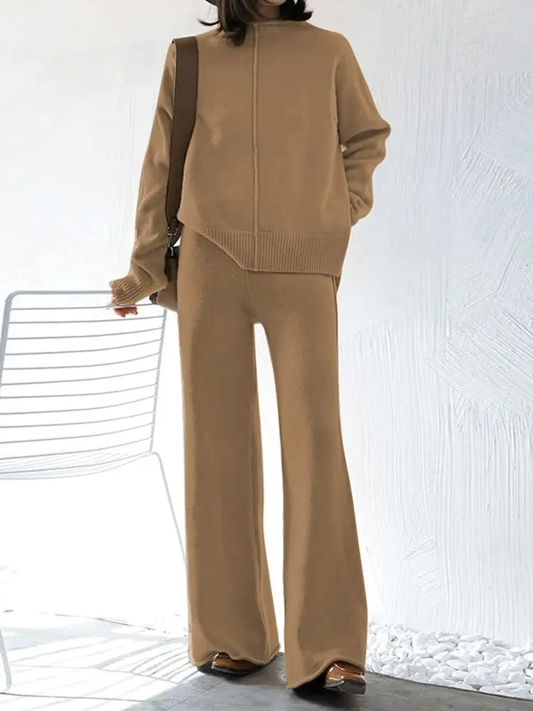 TOLENY Women's 2 Piece Lounge Sets Pullover Sweater and Wide Leg Pants Tracksuit Outfits