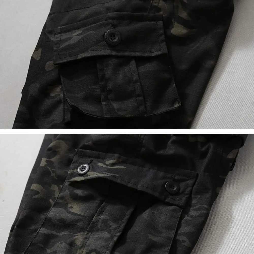 TRGPSG Men's Hiking Pants, Outdoor Ripstop Wild Cargo Pants, Multi-Pocket Army Camo Pants, Lightweight Casual Pants