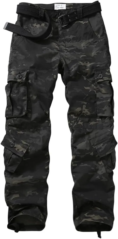 TRGPSG Men's Hiking Pants, Outdoor Ripstop Wild Cargo Pants, Multi-Pocket Army Camo Pants, Lightweight Casual Pants