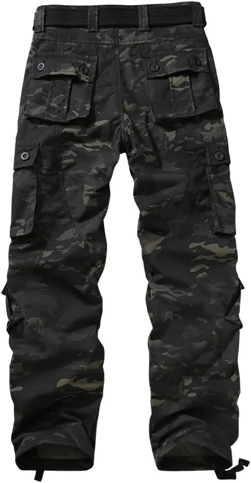 TRGPSG Men's Hiking Pants, Outdoor Ripstop Wild Cargo Pants, Multi-Pocket Army Camo Pants, Lightweight Casual Pants