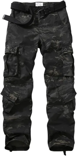 TRGPSG Men's Hiking Pants, Outdoor Ripstop Wild Cargo Pants, Multi-Pocket Army Camo Pants, Lightweight Casual Pants