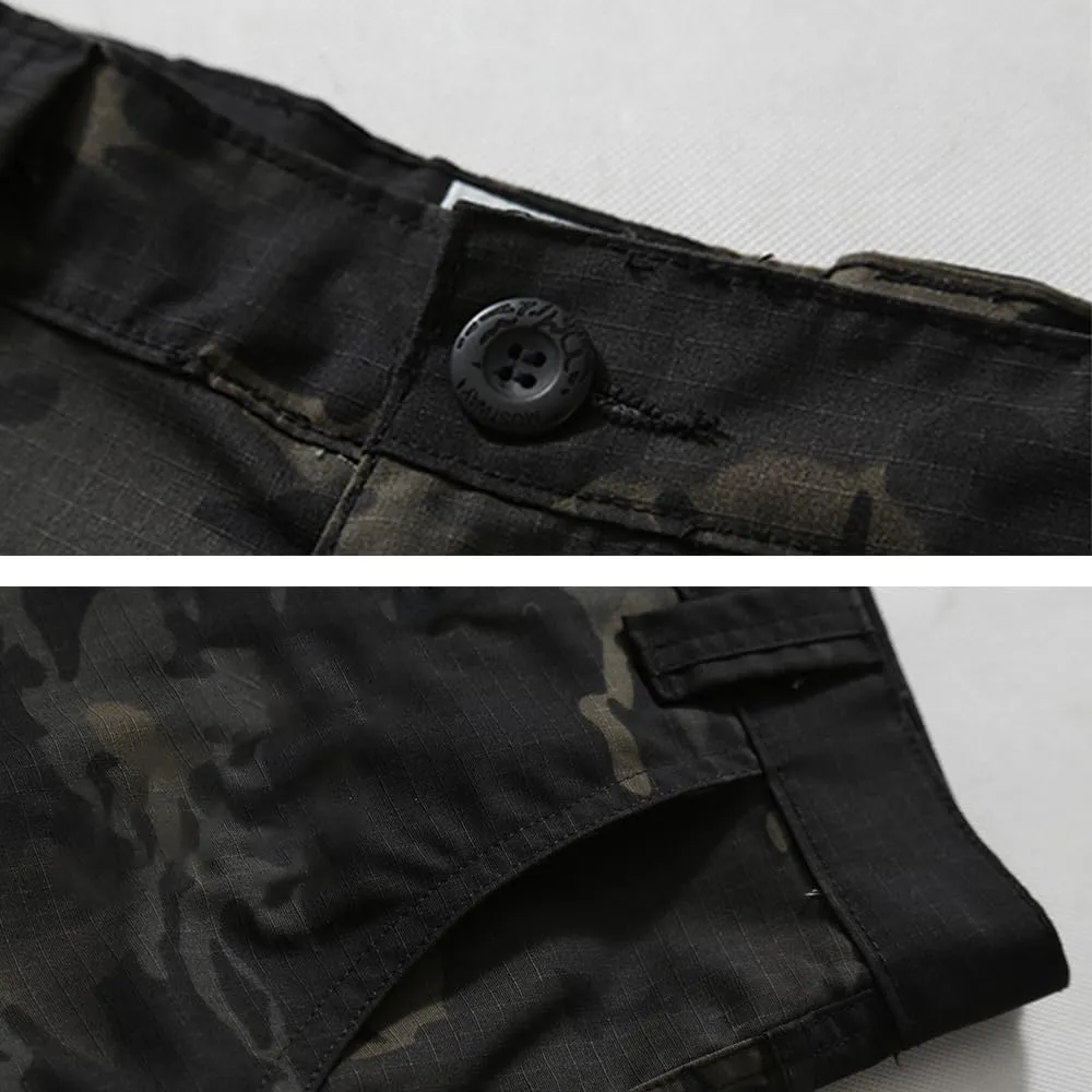 TRGPSG Men's Hiking Pants, Outdoor Ripstop Wild Cargo Pants, Multi-Pocket Army Camo Pants, Lightweight Casual Pants