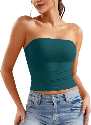 Tube Top for Women Strapless Stretch Crop Tops Going Out Party Y2K Bandeau Shirts Summer Outfits
