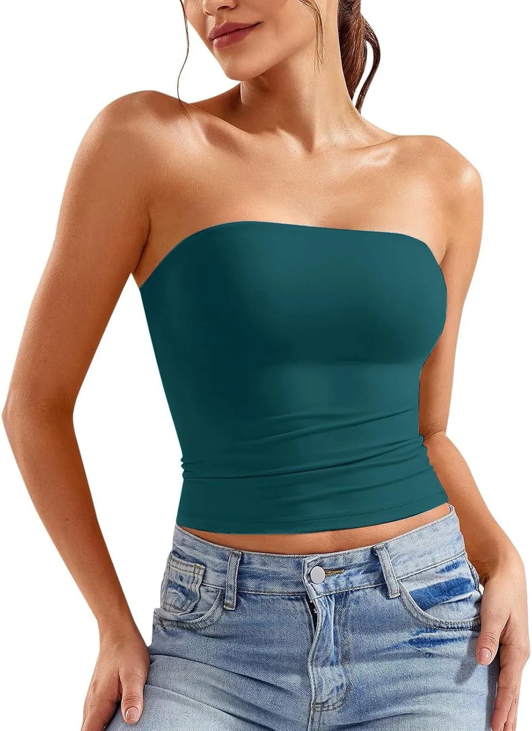 Tube Top for Women Strapless Stretch Crop Tops Going Out Party Y2K Bandeau Shirts Summer Outfits