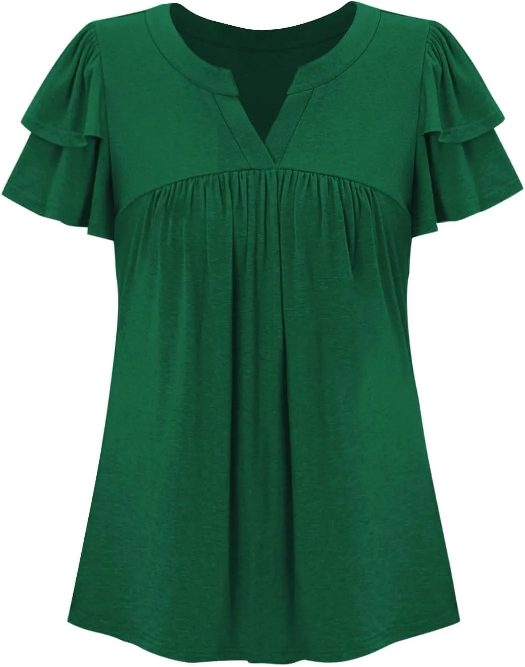 Tunic Tops for Women Ruffle Sleeve Shirts Loose Fit Casual V Neck Short Sleeve Summer Pleated T-Shirts Dressy Blouses
