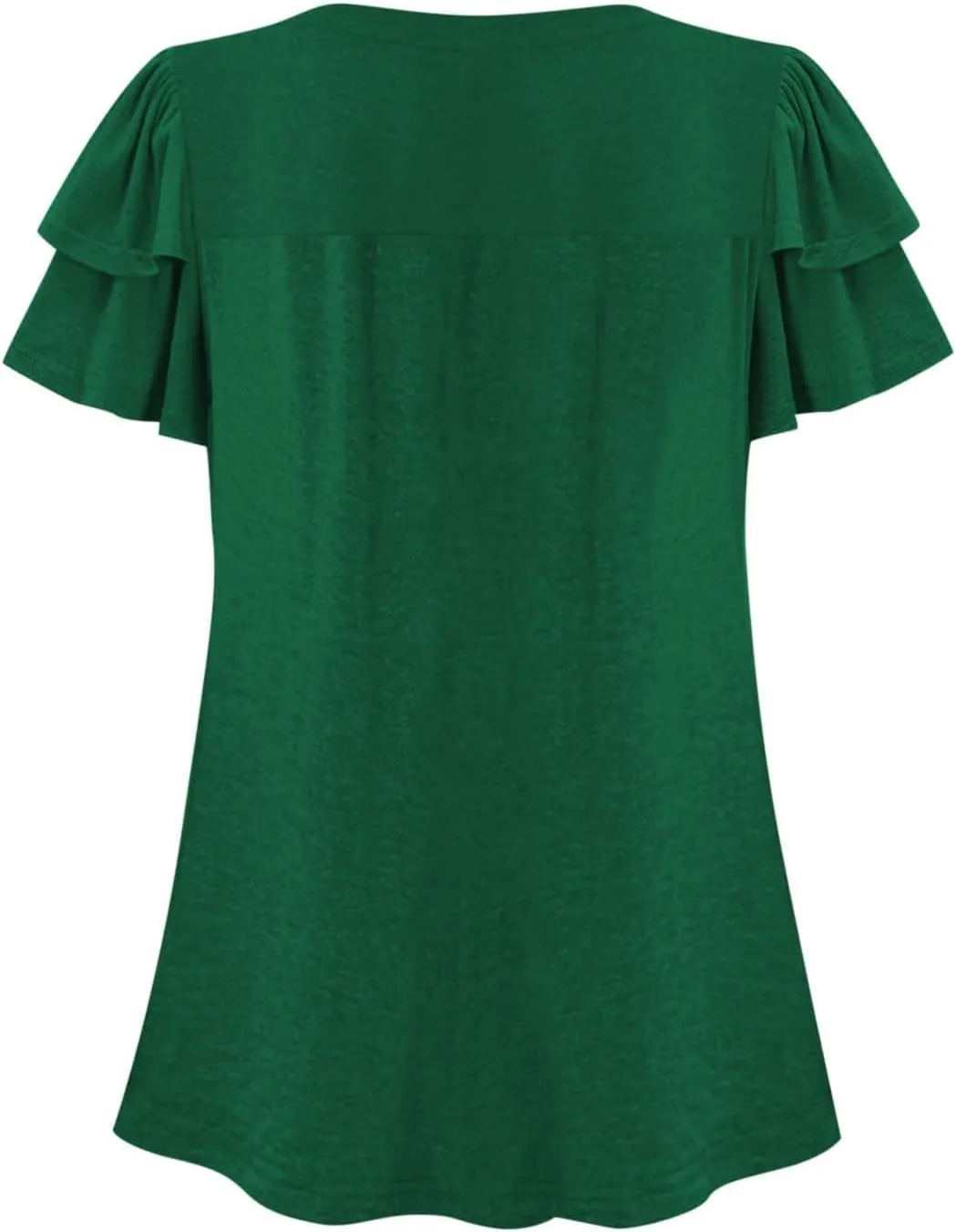 Tunic Tops for Women Ruffle Sleeve Shirts Loose Fit Casual V Neck Short Sleeve Summer Pleated T-Shirts Dressy Blouses