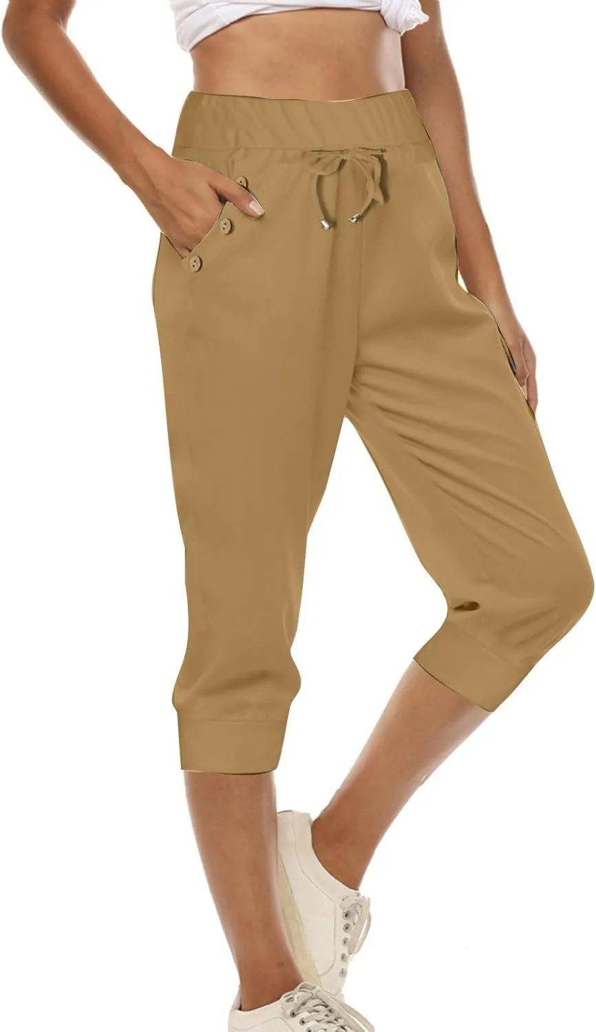 TUNUSKAT Womens Capri Sweatpants Lounge Cropped Joggers High Waisted Running Hiking Capris Stretch 3/4 Yoga Pants with Pocket