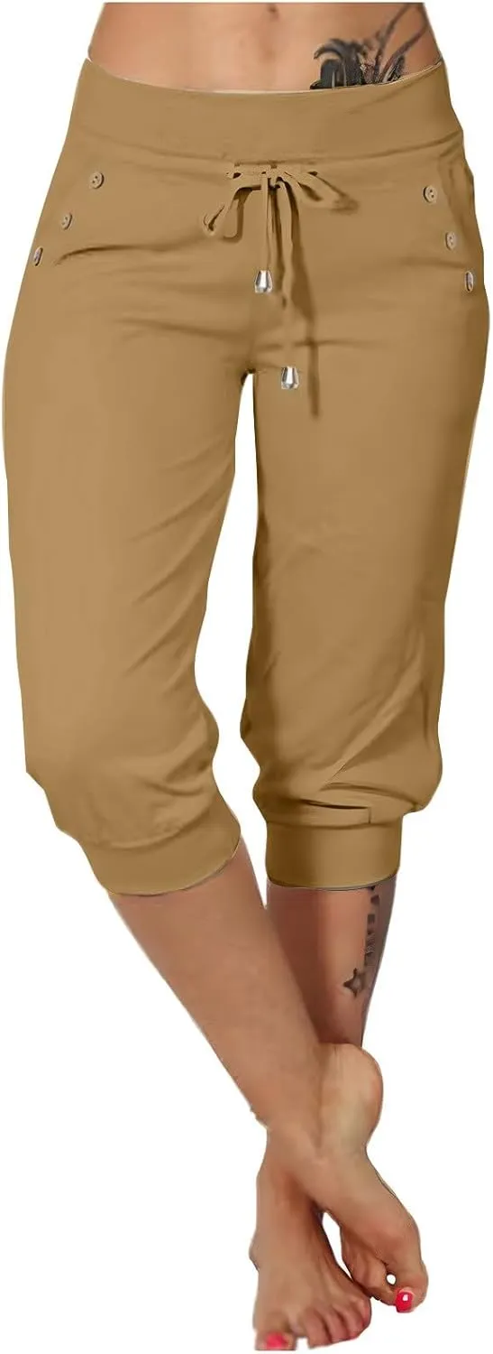 TUNUSKAT Womens Capri Sweatpants Lounge Cropped Joggers High Waisted Running Hiking Capris Stretch 3/4 Yoga Pants with Pocket