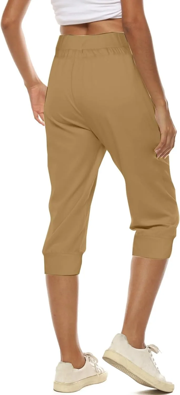 TUNUSKAT Womens Capri Sweatpants Lounge Cropped Joggers High Waisted Running Hiking Capris Stretch 3/4 Yoga Pants with Pocket