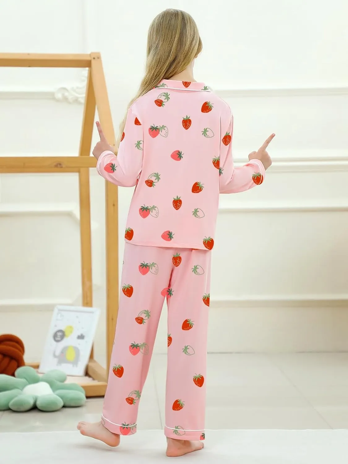 Umeyda Girls & Women Pajamas Set Long Sleeve Button-Down Sleepwear Nightwear Soft Pjs Set Loungewear