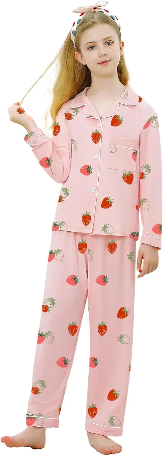 Umeyda Girls & Women Pajamas Set Long Sleeve Button-Down Sleepwear Nightwear Soft Pjs Set Loungewear
