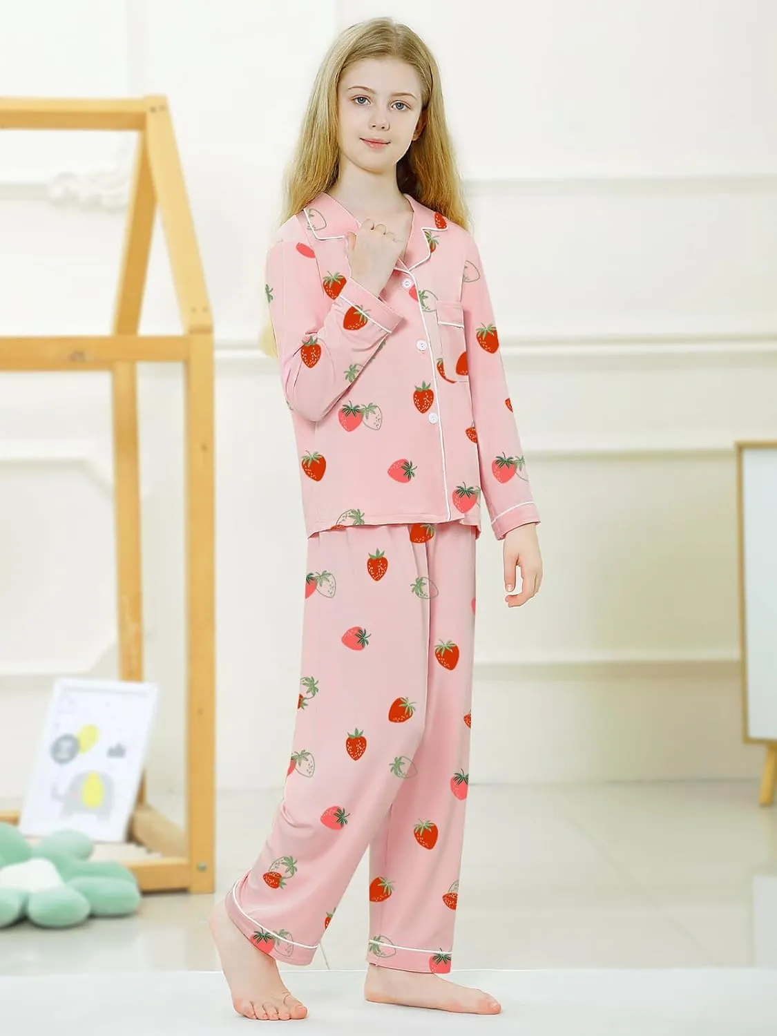 Umeyda Girls & Women Pajamas Set Long Sleeve Button-Down Sleepwear Nightwear Soft Pjs Set Loungewear